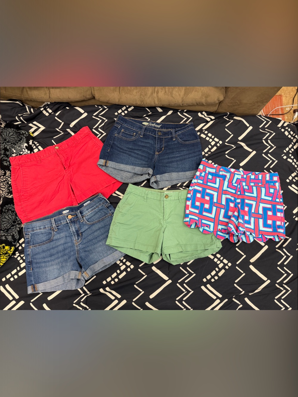 Assorted Women's Shorts Bundle - Red, Green, Blue, Denim